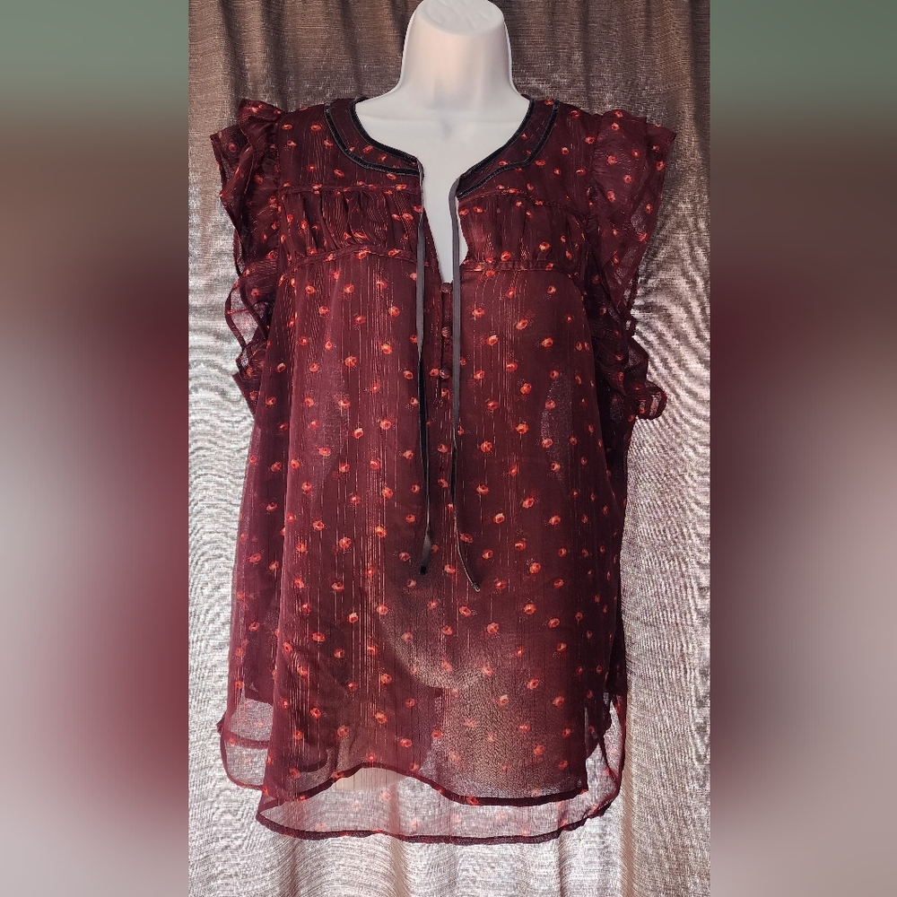 LOFT Shimmer Floral Velvet Tie Neck Shell